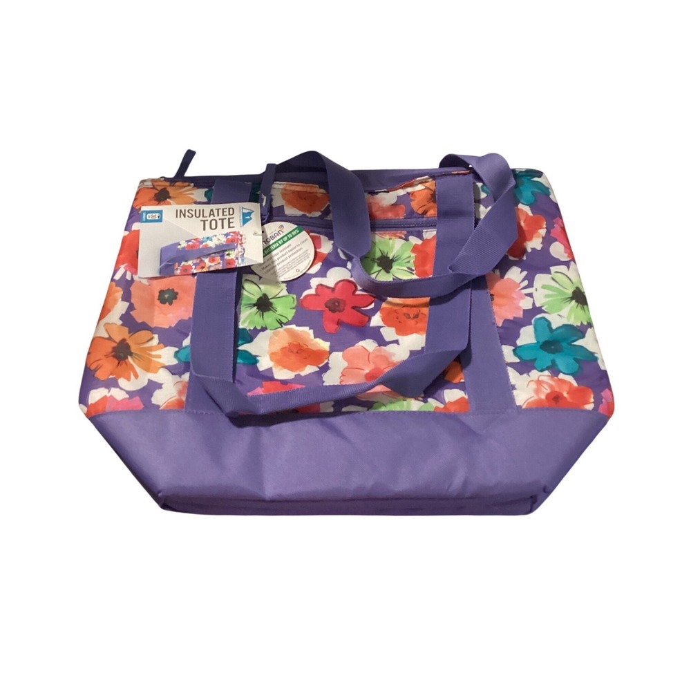Insulated Tote Bag Floral Purple Thermal Grocery Cooler